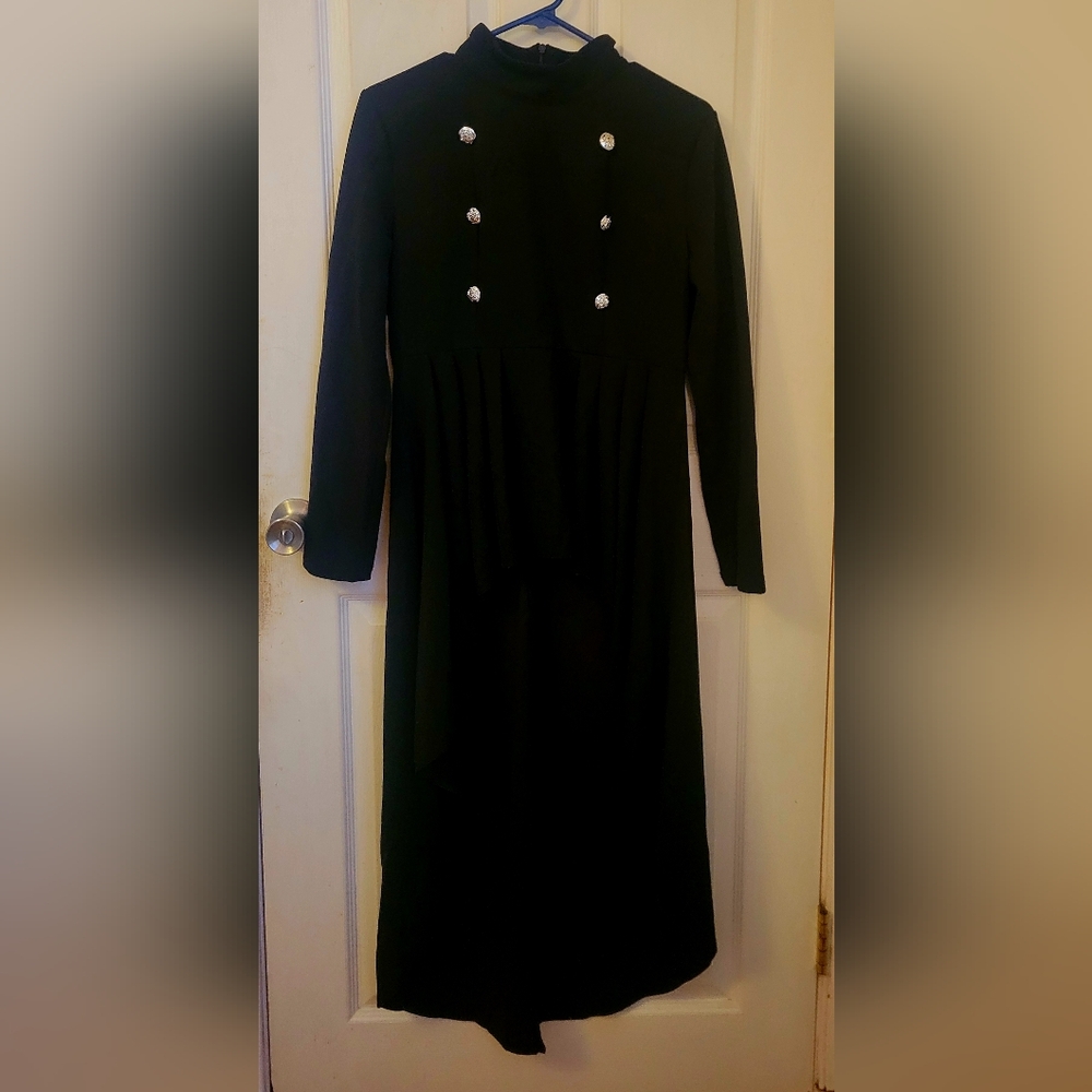 SHEIN Black Long Sleeve Dress with White Buttons